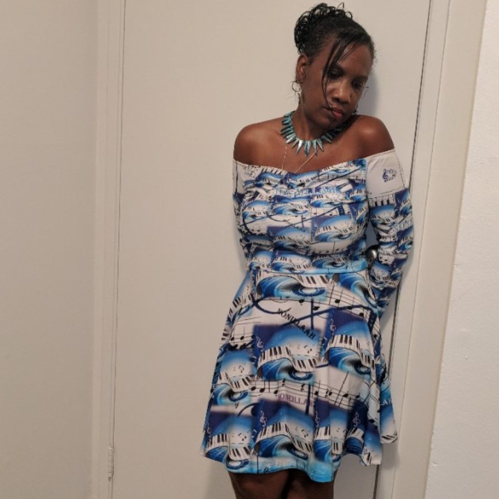 Noneillah Blue Signature Music Note Dress